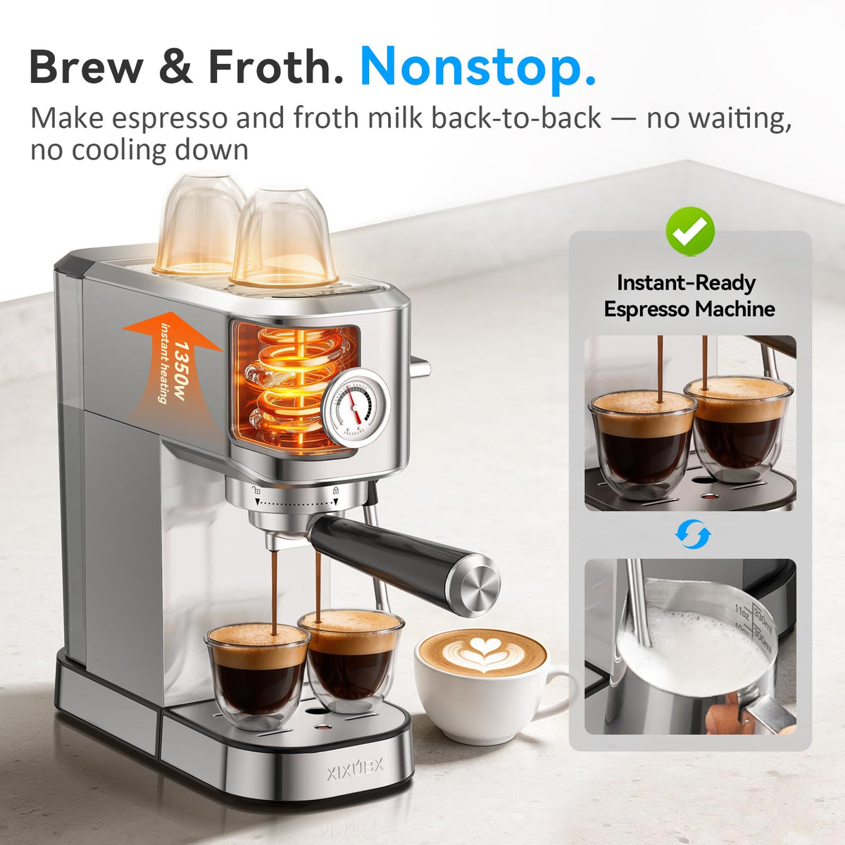 XIXUBX Espresso Machine with Milk Frother for Cappuccino & Latte, Sliver