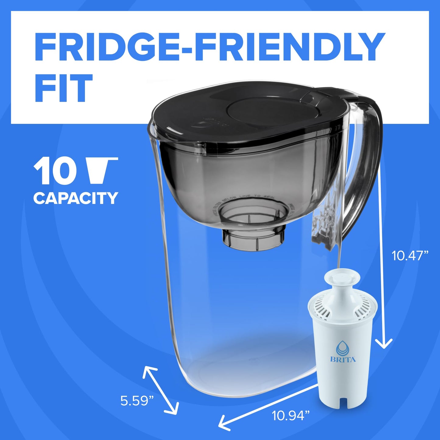 Brita Small 10 Cup Water Filter Pitcher, 1 BritaPlus Filter, Metro, Black
