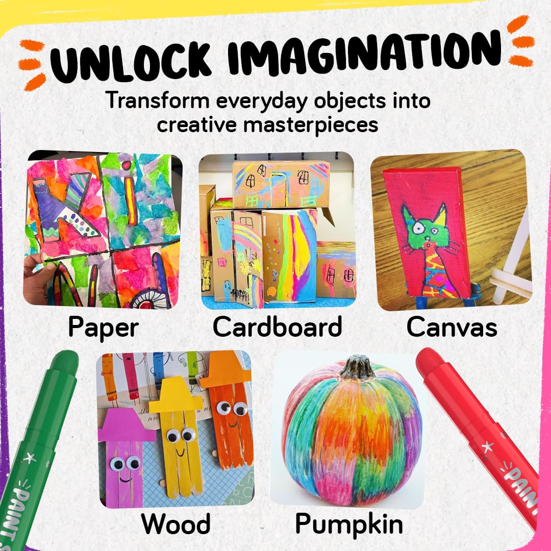 24 Thin Washable Paint Sticks for Kids, Painting Crayons w/Coloring Book