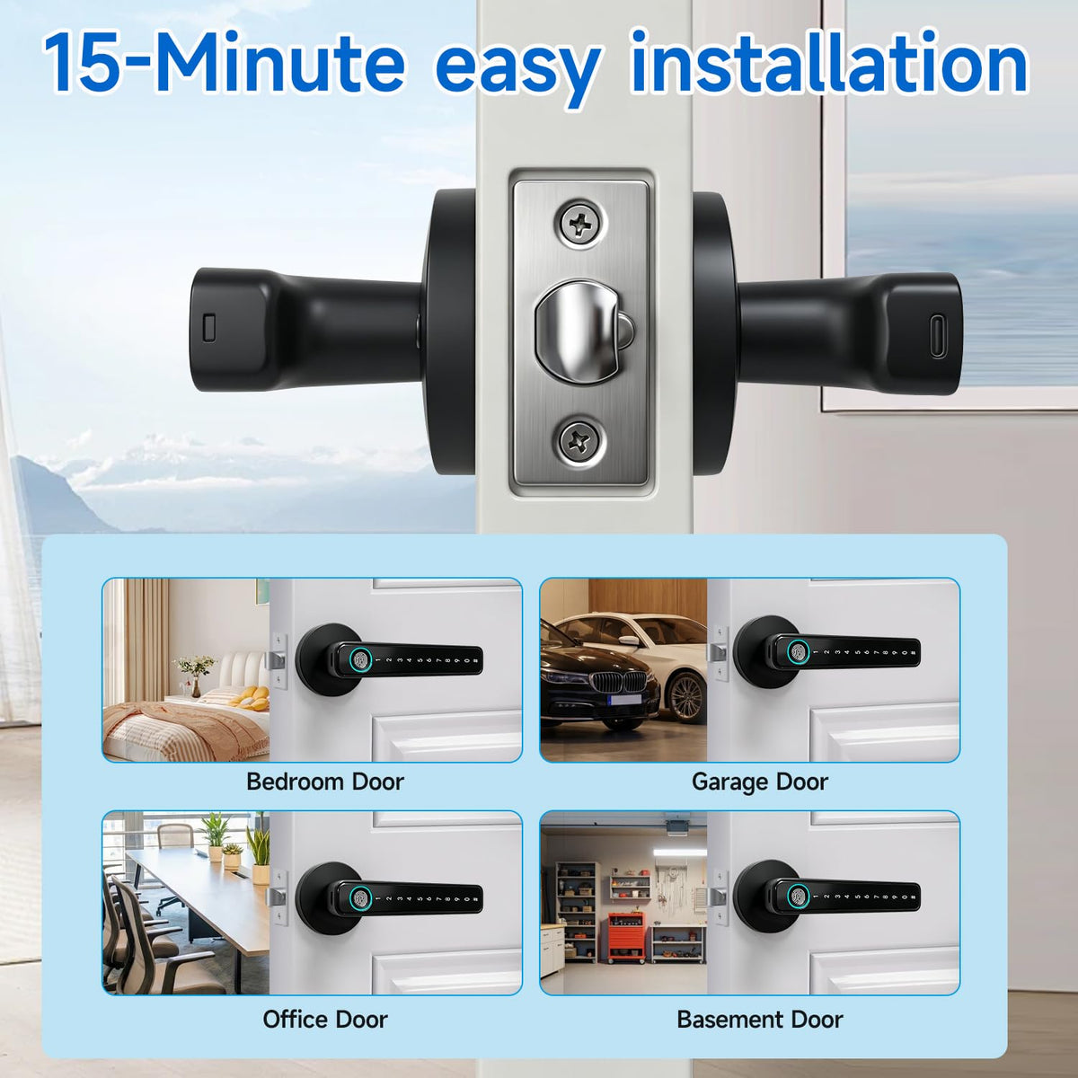 Orcahived Fingerprint Door Lock with Keypad, 5-in-1 Smart Door Knob