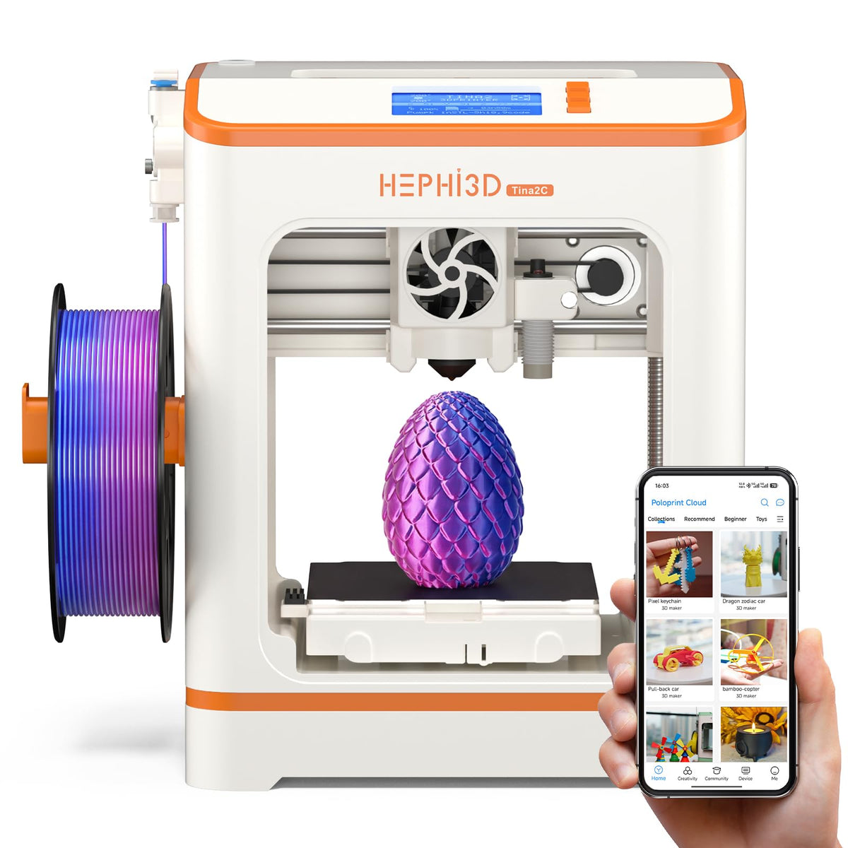 Hephi3d TINA2C 3D Printer Beginner Friendly, Easy-Ready to Print in 5 Mins