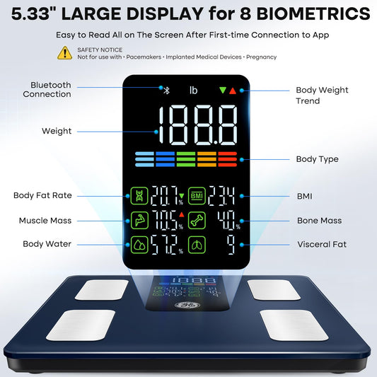 GE Smart Scale for Body Composition, Weight, BMI, 500lb, Large 11.8-Inch
