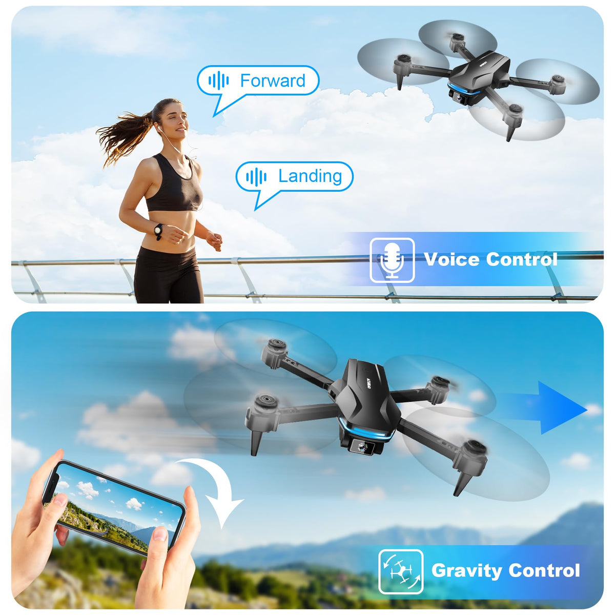 1080P Drones with Camera for Adults, Foldable Drone with 2 Batteries