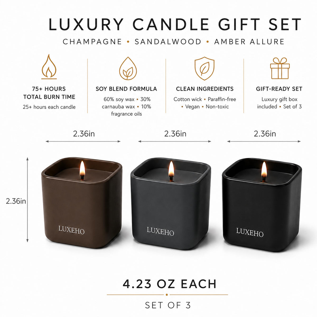 Luxury Scented Candle Gift Set, 3-Pack Soy Candles for Home by LUXEHO