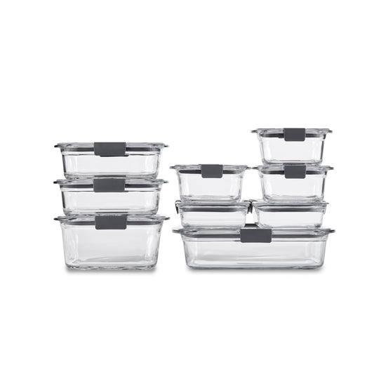 Rubbermaid Brilliance Glass Food Storage Containers, Assorted Sizes, Set of 9, BPA-Free, Leak-Proof, Clear