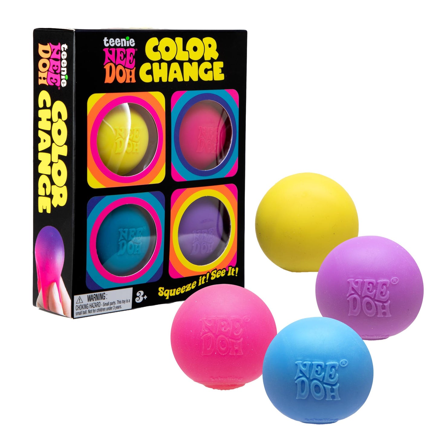 Schylling Needoh Teenie Color Change Needoh - Sensory Squeeze Toy - 4 Pack