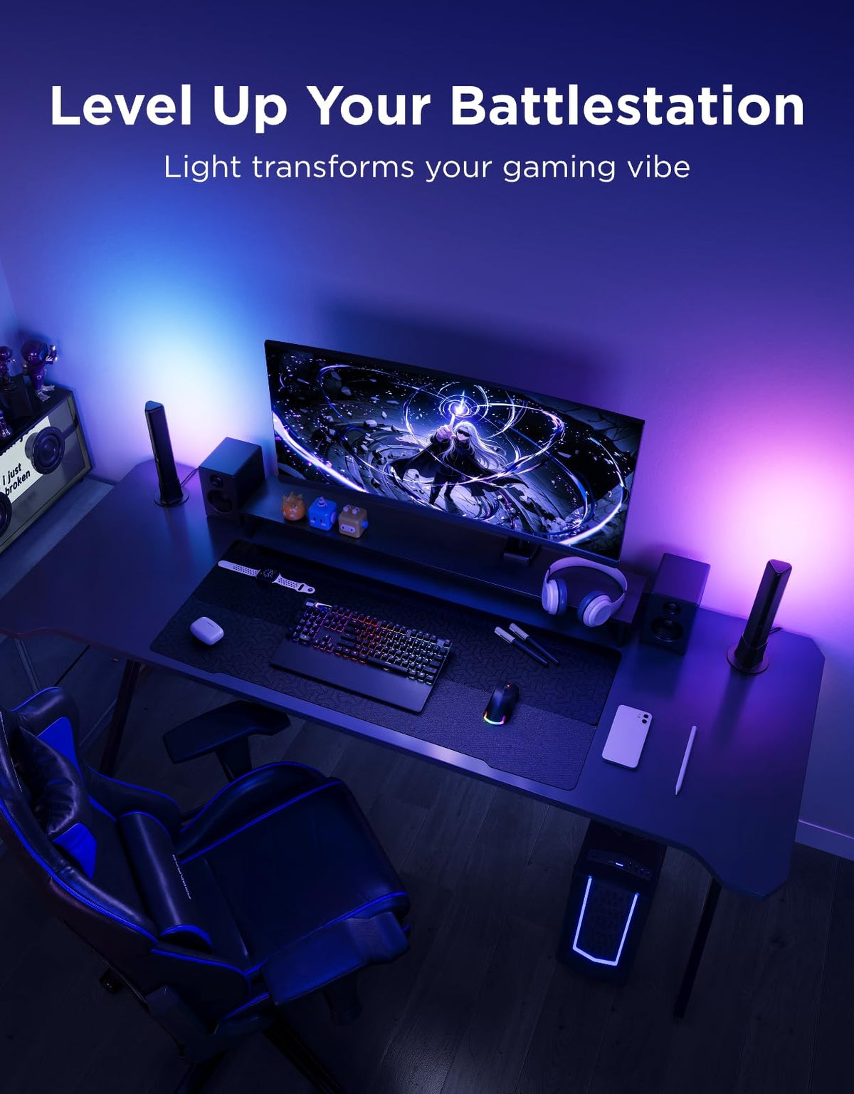 Govee Smart Light Bar, RGBICWW TV Lights for Living Room, Gaming, Black