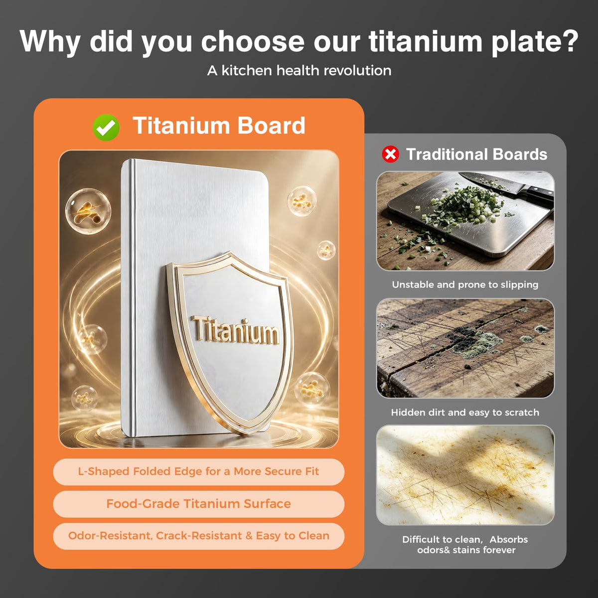 Titanium Cutting Boards for Kitchen, Double-sided non-toxic Pure Titanium Cutting Board, Dishwasher Safe Chopping & Kneading Board for Meat, Fruits, Vegetables & Baking,16 * 12