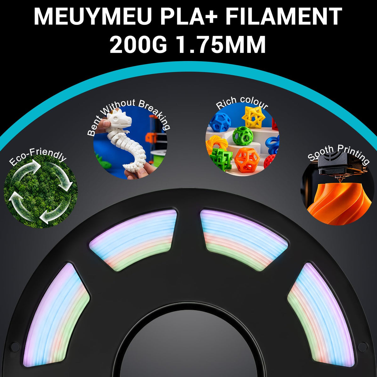 Meuymeu 8P Multicolor Glow in the Dark PLA+ & Tricolor Silk Filament 1.75mm