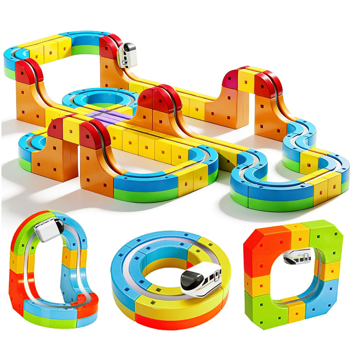Electric Train Set for Kids Toddlers 3-5,Magnetic Track&Rechargeable Car,Gravity-Defying 3D Embedded Layouts DIY Flexible Race Track Assembly,STEM Educationa Learning Gift