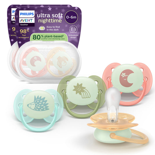 Philips Avent Ultra Soft Nighttime Pacifier, 0-6 Months, BPA-Free, 4-Pack