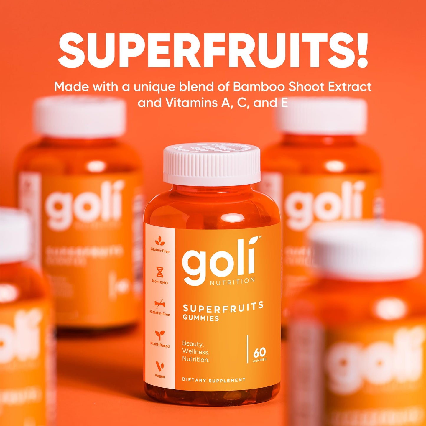 Goli Superfruits Beauty Gummies with Bamboo Silica - Vitamins A, C, E, Zinc - Collagen Support with Superfruit Blend - Vegan, Non-GMO, Gluten-Free