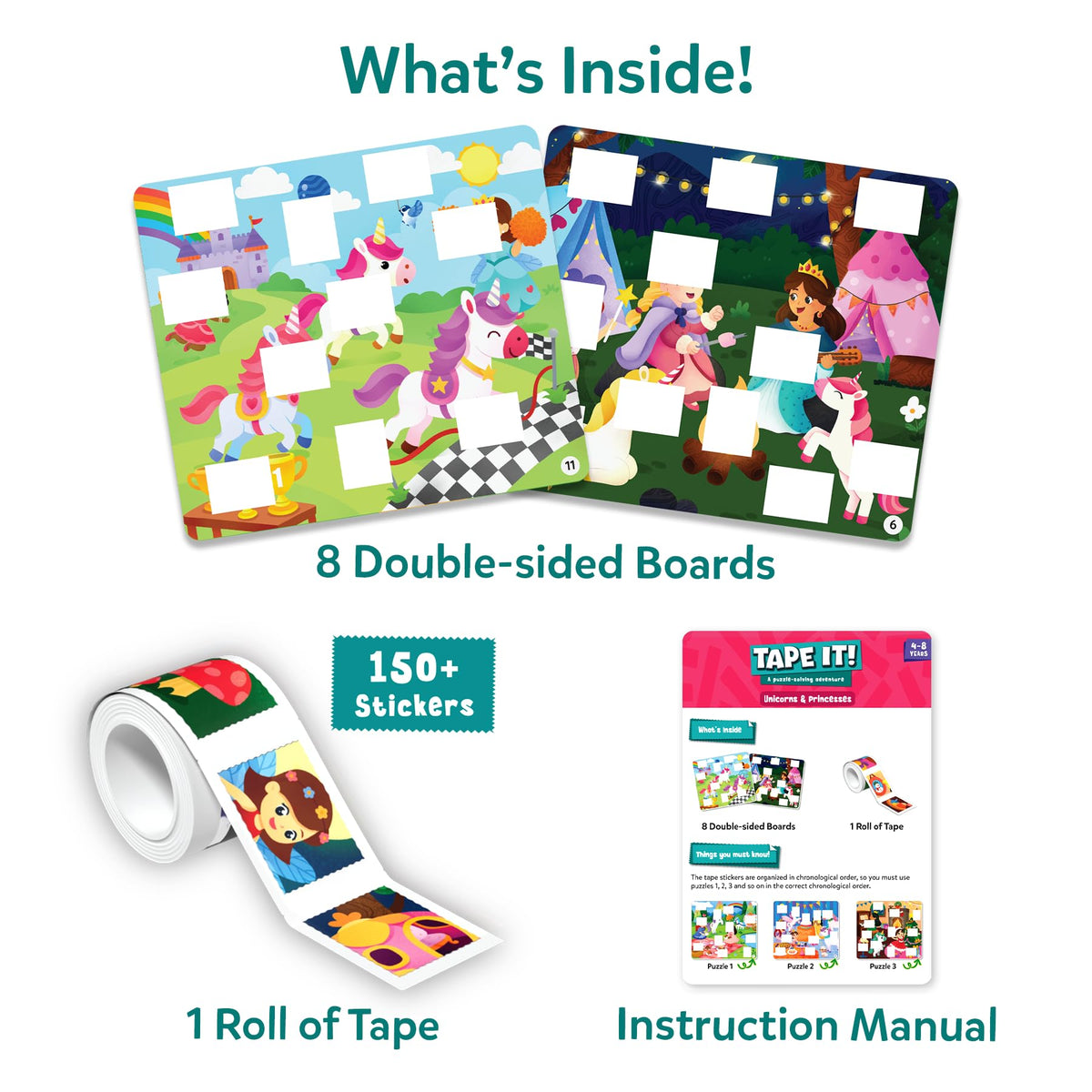 Skillmatics Puzzle Activity – Tape It Unicorn & Princess Sticker Puzzles