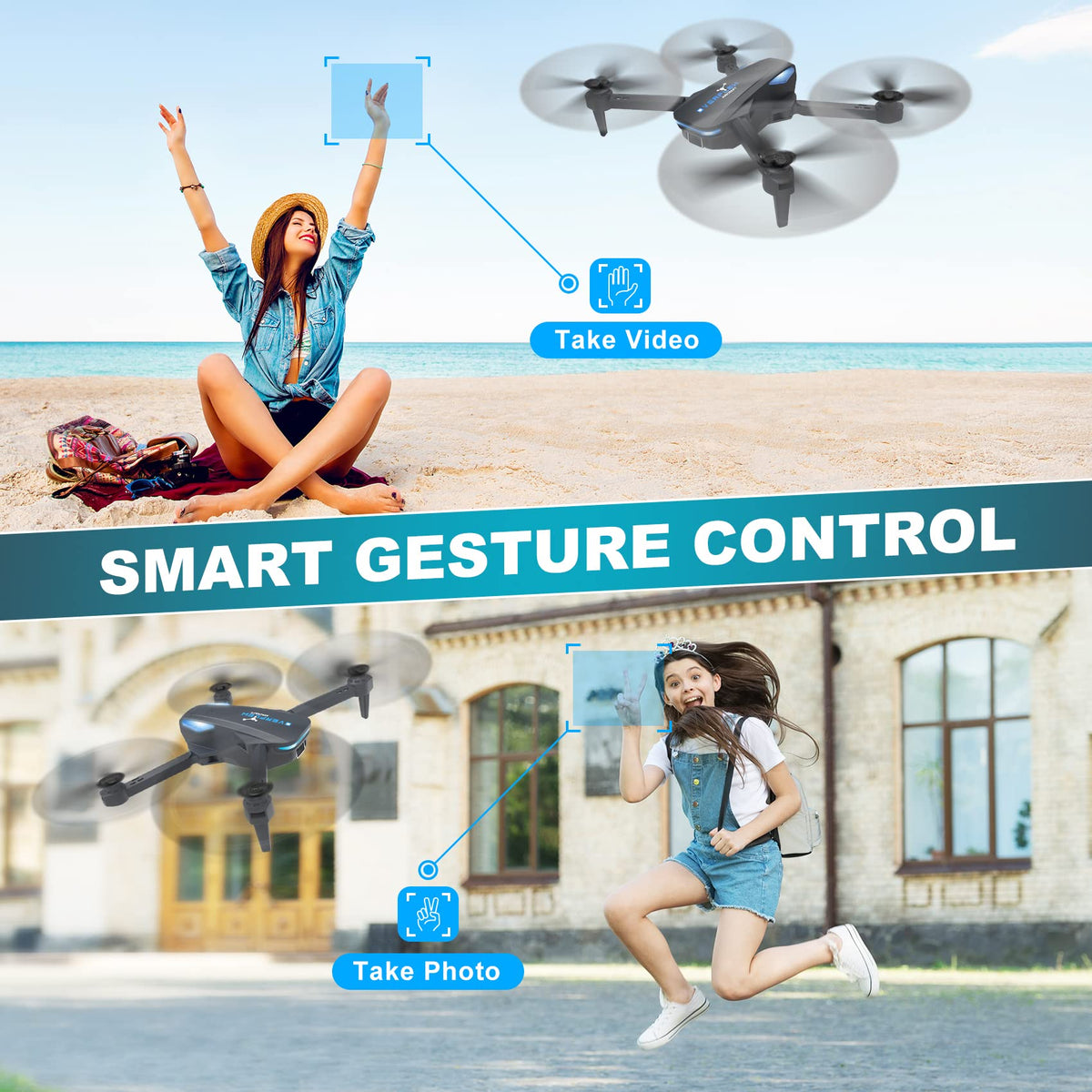 Drone with 1080P Camera for Beginners and Adults, Foldable Remote Control Quadcopter with Voice Control, Gestures Selfie, Altitude Hold, One Key Start, 3D Flips, 2 Batteries, Toy for Beginners