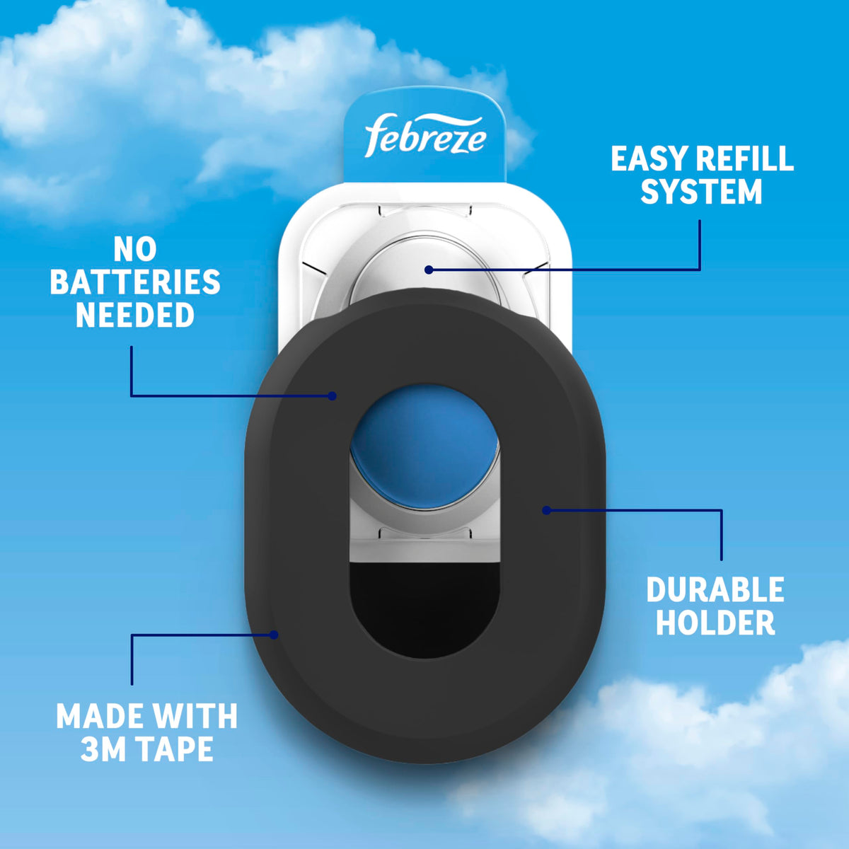 Febreze Odor Fighter, Can Air Freshener, Stick-On Deodorizer for Garbage Cans, Diaper Pails, Works with Scented Bags, Fresh Lemon and Linen & Sky Scents, 2 Holders + 2 Refills