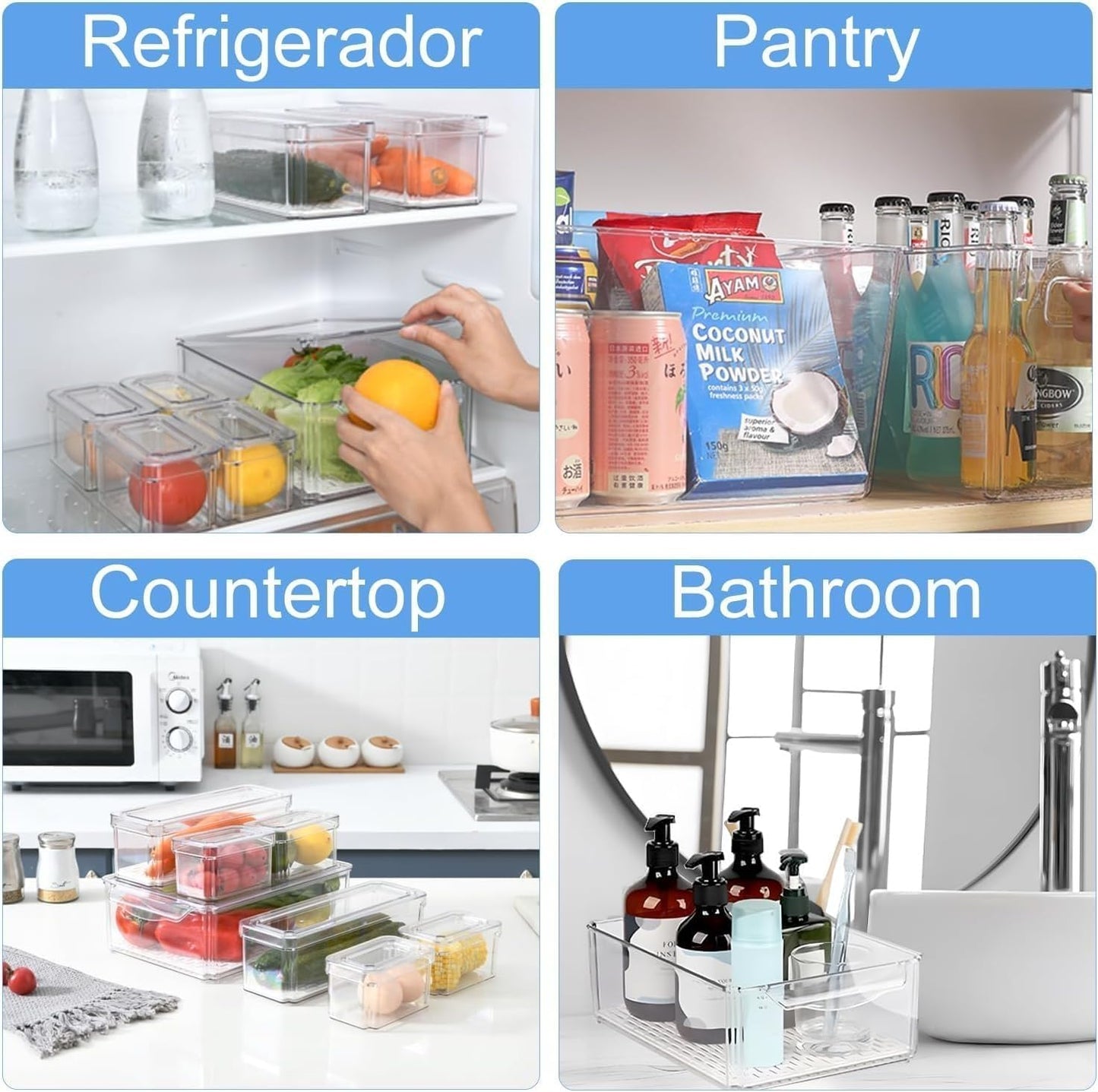 KUMD 10 Pack Food Storage Organizer Bins, Clear Pantry Containers with Lids