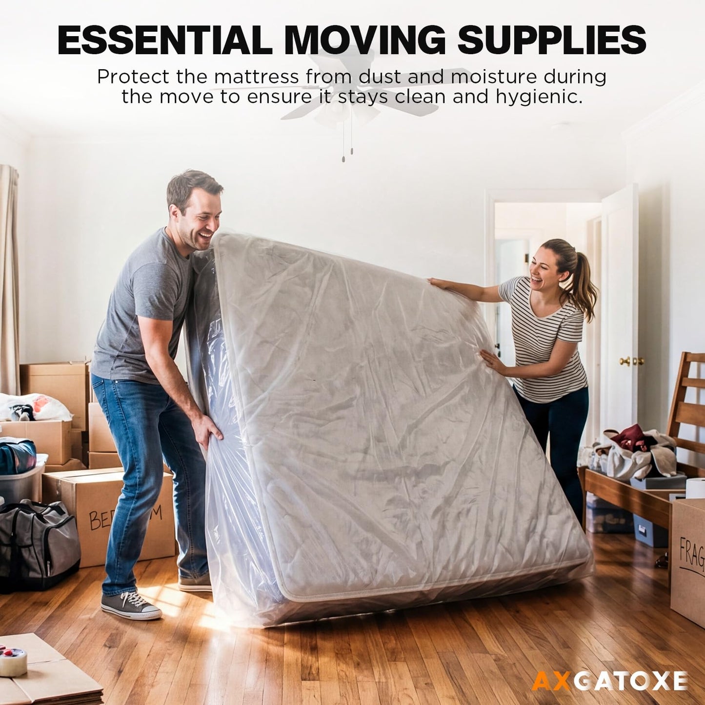 Axgatoxe Plastic Mattress Bag for Moving Storage, Queen Size (1.5MIL)