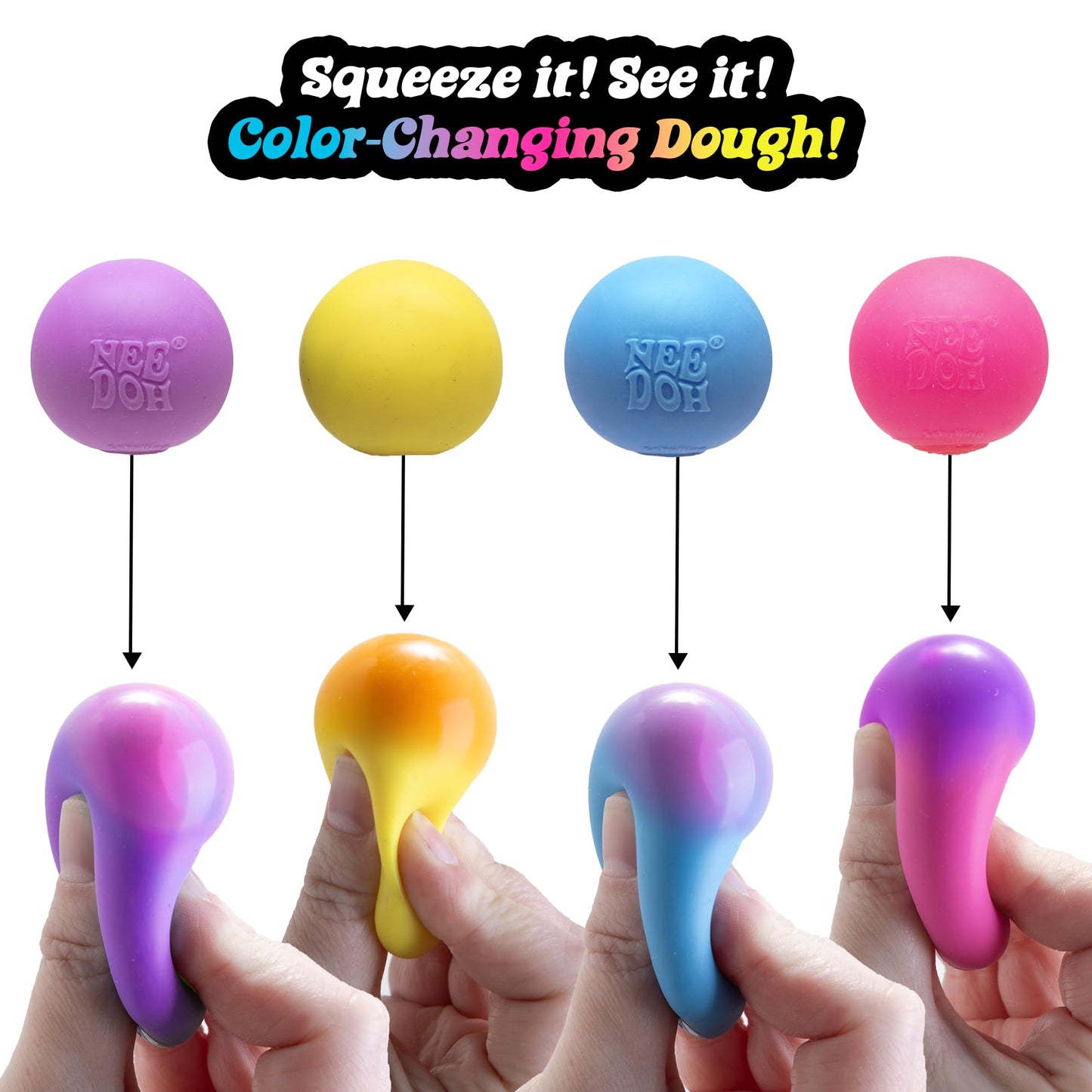 Schylling Needoh Teenie Color Change Needoh - Sensory Squeeze Toy - 4 Pack