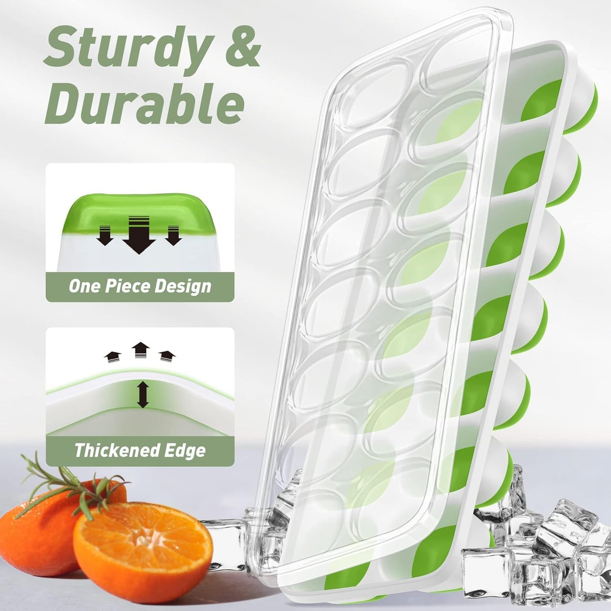 ChefAide 4 Pack Ice Cube Tray, Silicone Ice Cube Trays for Freezer with Lid