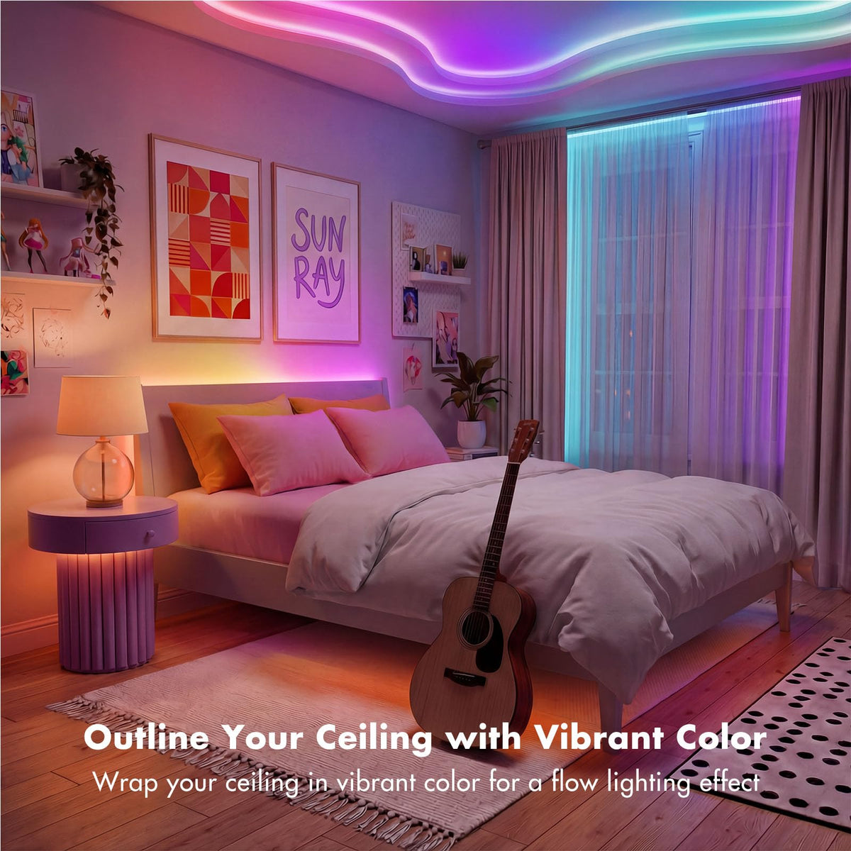 ERBTY LED Lights for Bedroom, 65.6FT IC RGB LED Strip Lights, Smart Control