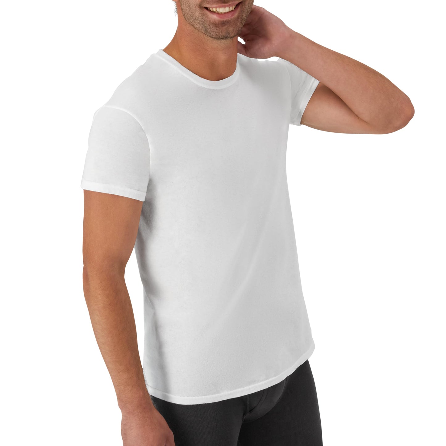 Hanes Mens Cotton, Moisture-wicking Crew Tee Undershirts, Multi-packs, White - 6 Pack, Large US