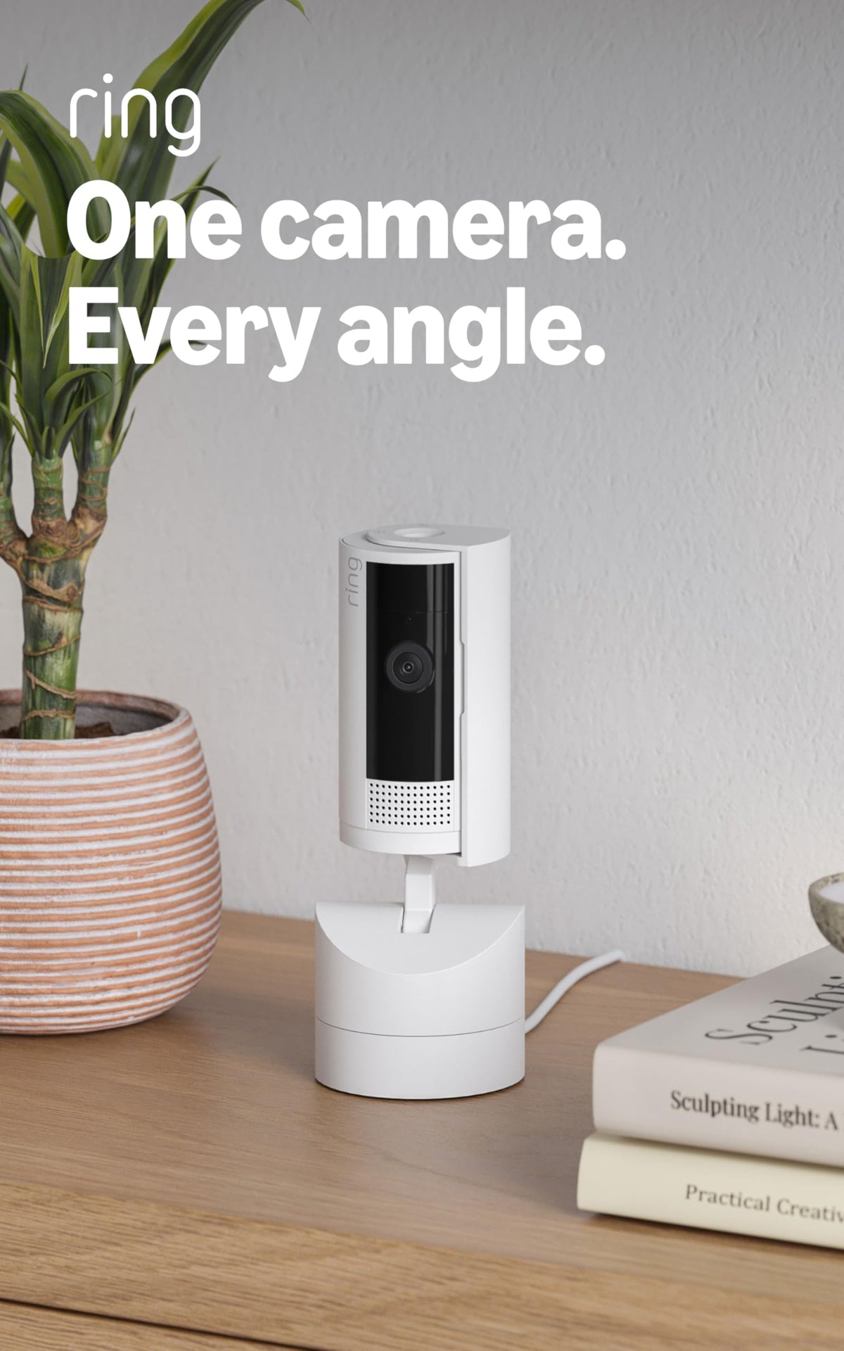 Ring Pan-Tilt Indoor Cam (newest model) — See all around your home or business with 360° pan coverage, HD video, plus Two-Way Talk (2024 release), White
