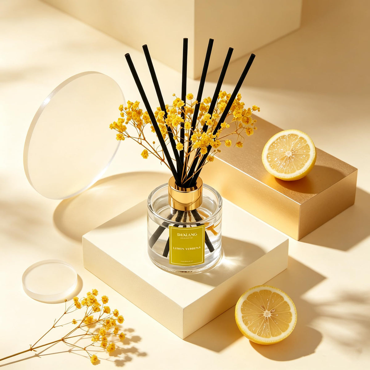 Reed Diffuser Set,3.38 fl oz (100 ml) Lemon Verbena Oil Diffusers with 6 Reed Sticks for Bathroom Shelf Decor Home Fragrance Reed Diffuser