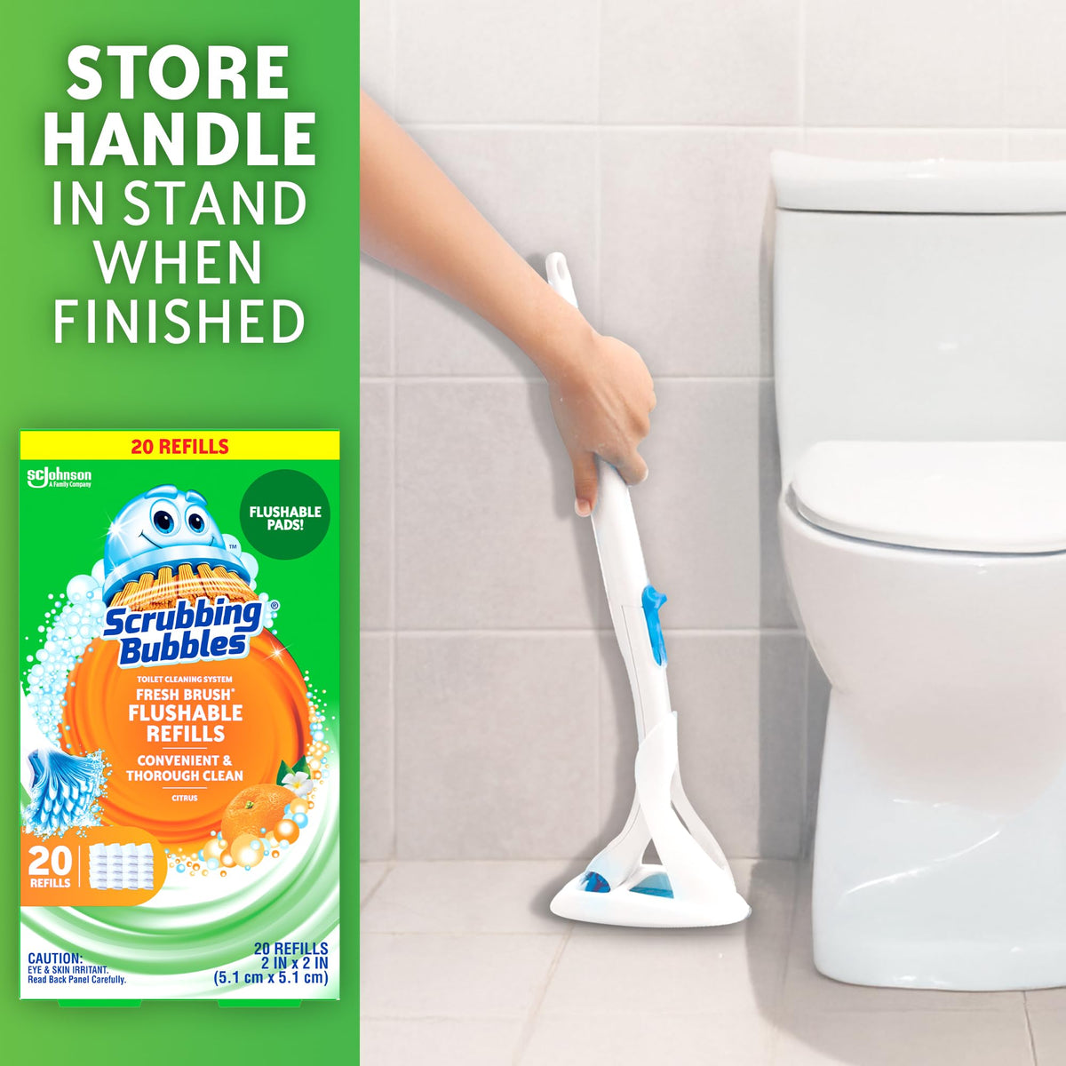 Scrubbing Bubbles Flushable Toilet Wand Refills, Fresh Brush Toilet Cleaner Refill Pads, Cleans Limescale & Fights Odors, Citrus Scent, 20 Count, Pack of 1