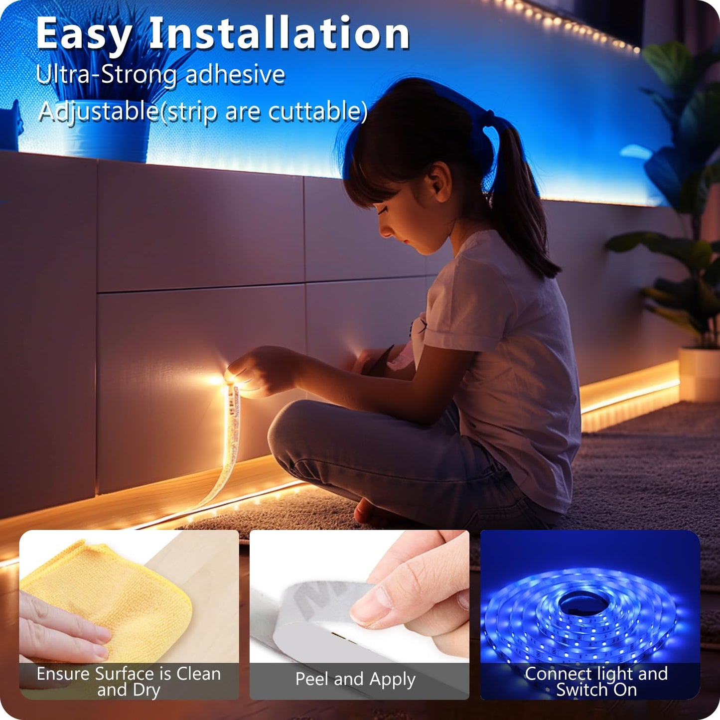 DAYBETTER LED Strip Lights 110ft 1Roll RGB Music Sync Smart App Control