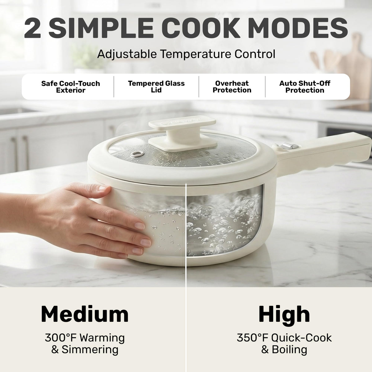 CERAMAX PRO 1.5L Electric Hot Pot with Lid & Steamer