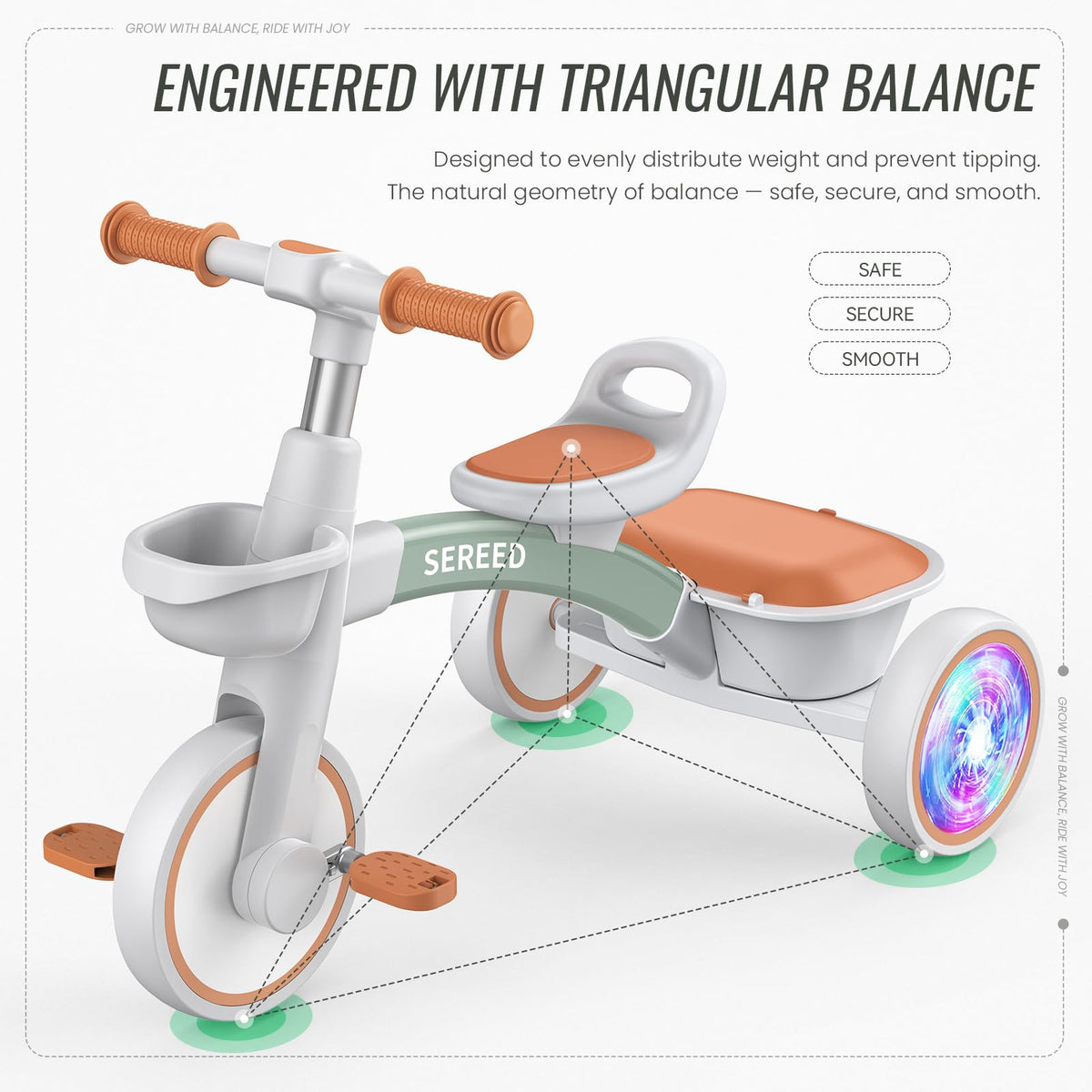 SEREED Colorful Lighting Kid Tricycle Gift Toy for Ages 2-5 Boys Girls