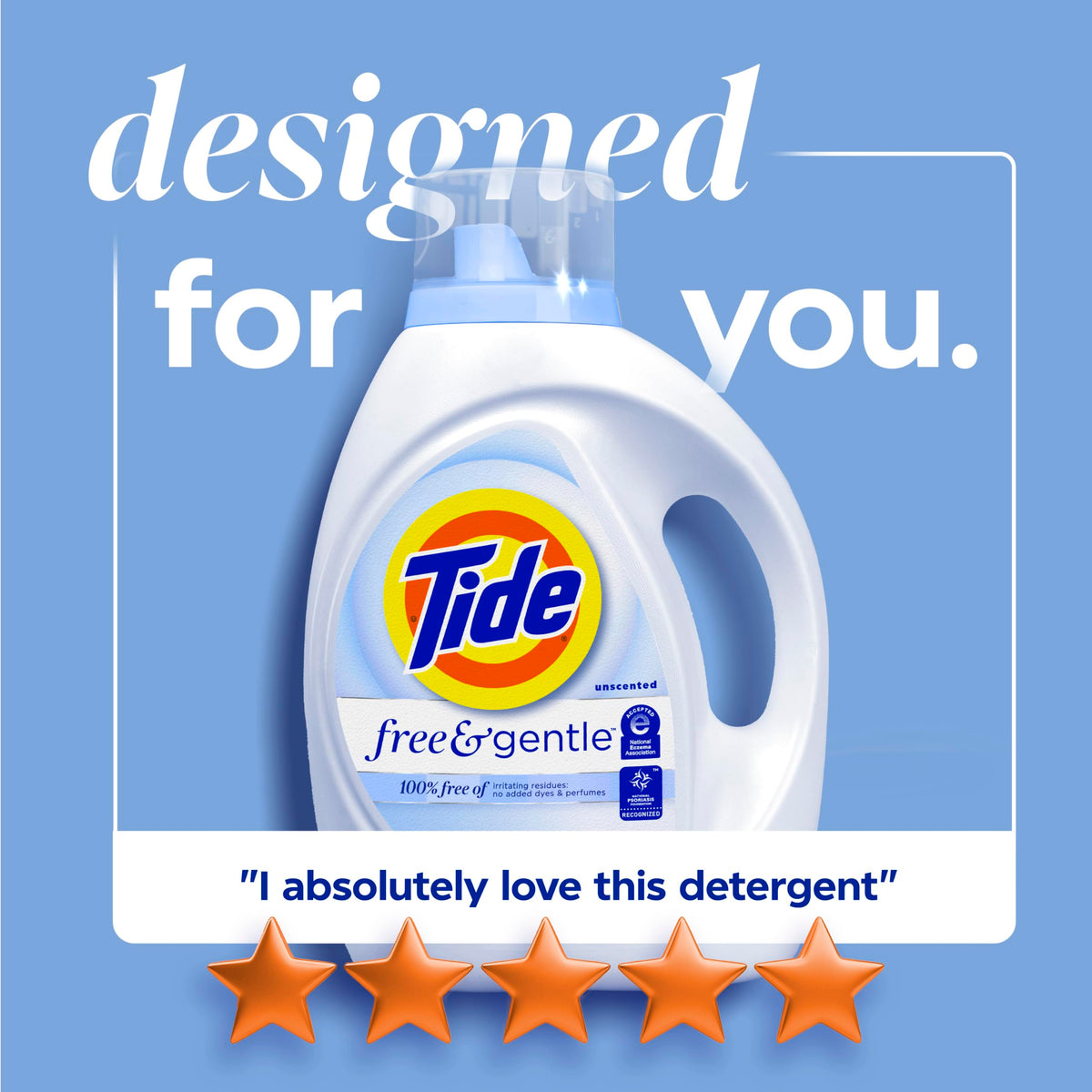 Tide Free & Gentle Liquid Laundry Detergent, 100 Loads, 132 fl oz, Tide Laundry Detergent, Clean Laundry Detergent