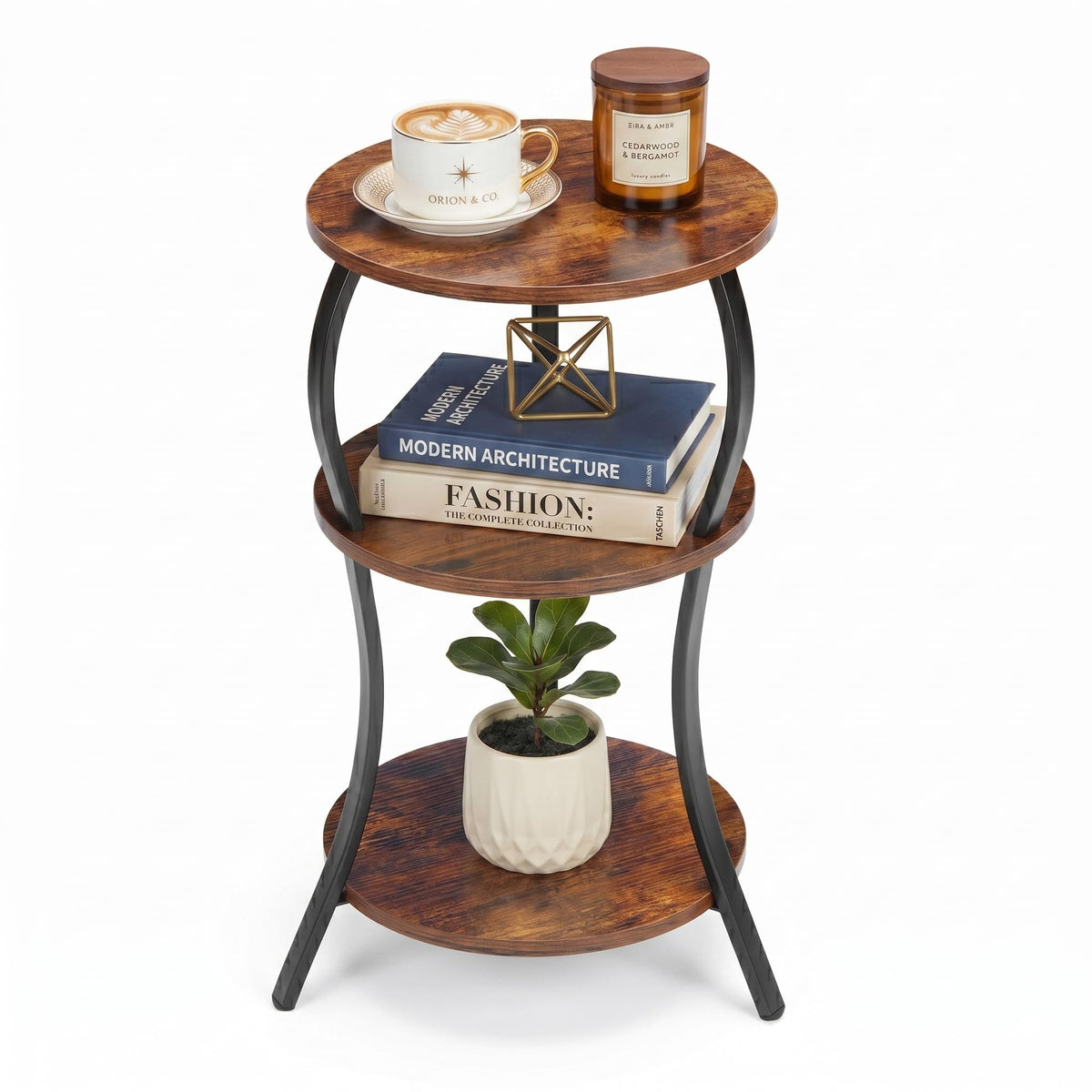 YEAKOO Vintage Small Round Side Table,3-Tier End Table for Small Spaces
