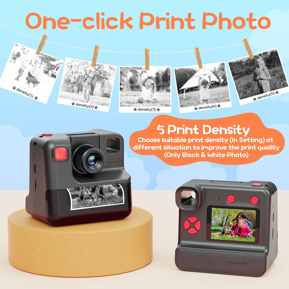 Kids Camera Instant Print, Christmas Birthday Gifts for Girl Boys 3-12 Years Old, FHD Selfie Digital Video Cameras Toddler 3 Rolls Print Paper & 32G Card