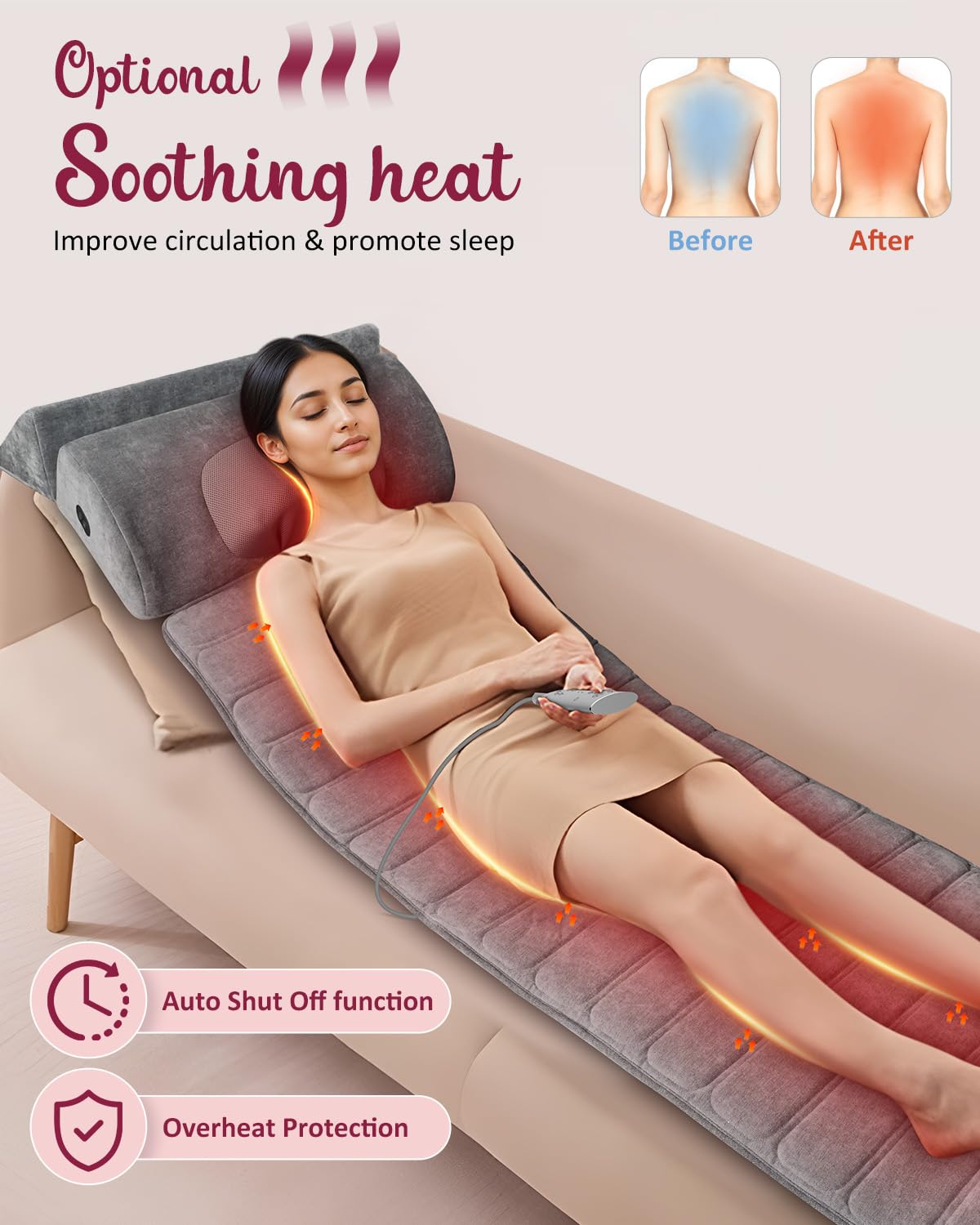 THERAZZAGGE Full Body Massage Mat with Heat, Detachable Neck Massager, Massage Pad with 10 Vibrating Motors, Home Office Use, Gift for Men Women Parents Christmas