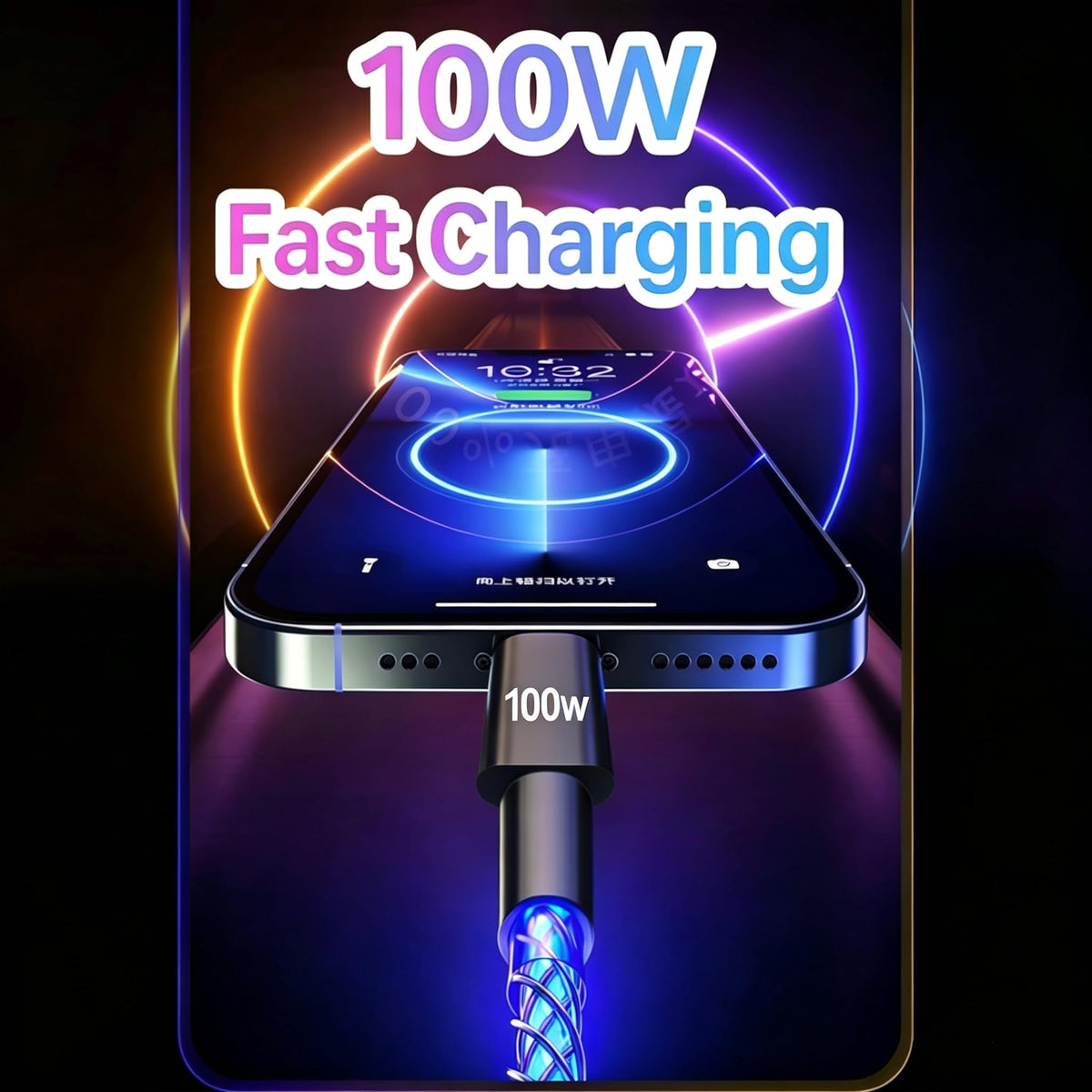 Wuucor 100W LED USB C to USB C Cable, Light Up RGB USB C Charging Cable,Fast Charging Cord for iPhone 15 Pro Max Plus, iPad mini Pro Air, MacBook and Galaxy Note Pixel etc (3.3FT)