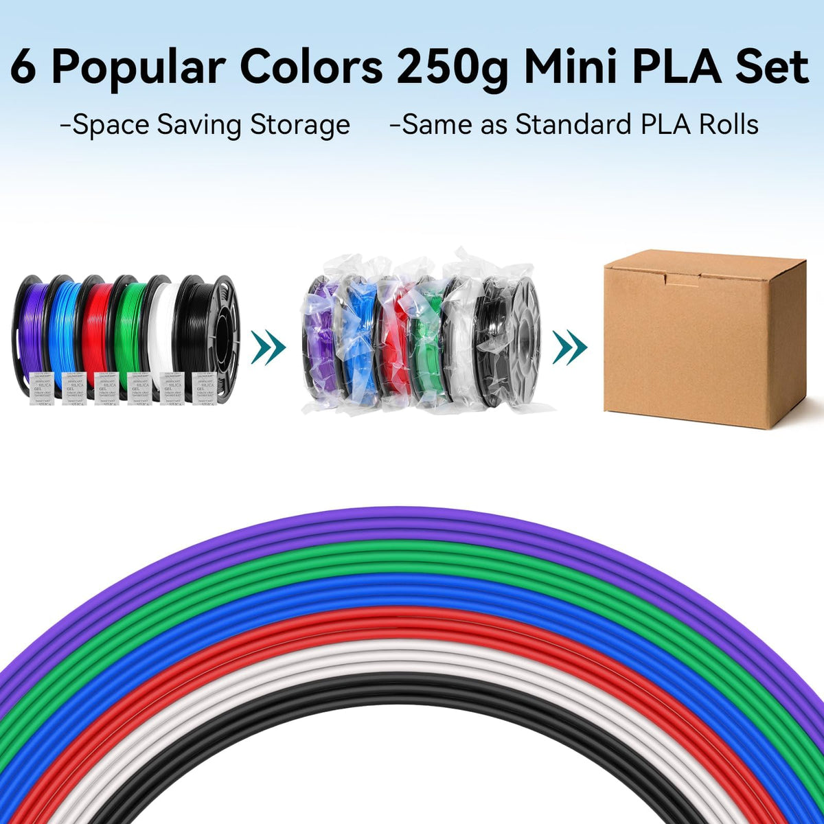 Dynta 250g PLA 3D Printer Filament for Beginners, 1.75mm/±0.02mm 6 Colors