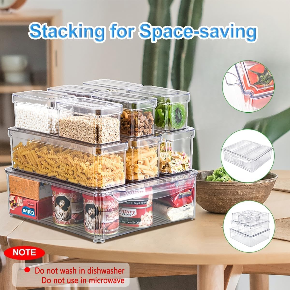 KUMD 10 Pack Food Storage Organizer Bins, Clear Pantry Containers with Lids