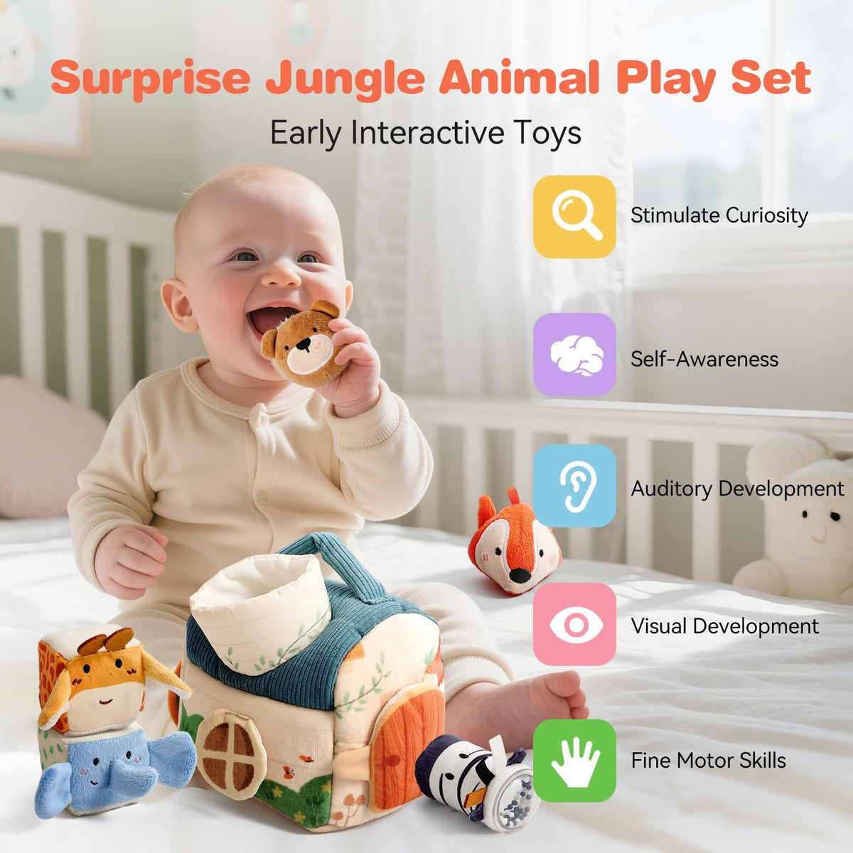 Baby Sensory Toys 6-12 Months Soft Rattle Plush Barn Animal Baby Boy Gifts