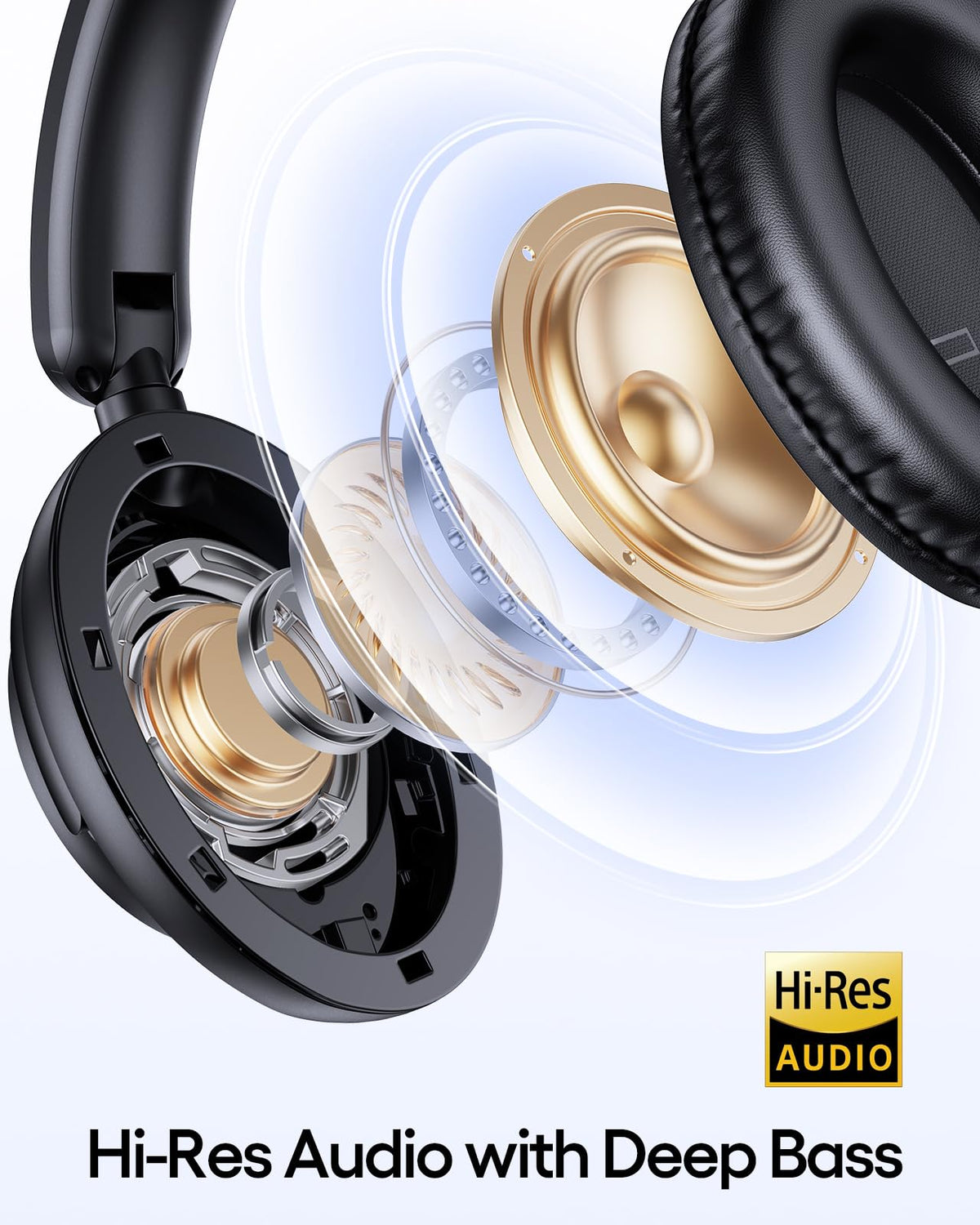 TAGRY Hybrid Active Noise Cancelling Headphones 100H Playtime Wireless Over Ear Bluetooth Headphone with Fast Charging Hi-Res Audio Comfort Earcups Headsets for Travel Home Office Phone PC Black
