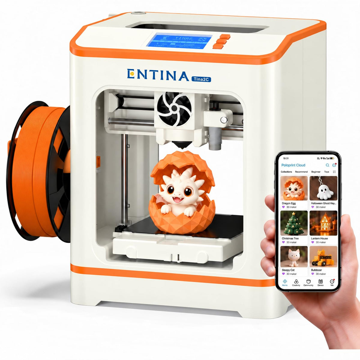 ENTINA Tina2C Mini 3D Printer for Beginners & Kids, Fully Assembled, 5-Minute Setup, Auto Leveling, WiFi & App Control, 3500+ Models Updated Daily, 25+ DIY Modules, Quiet Printing for Home & STEM