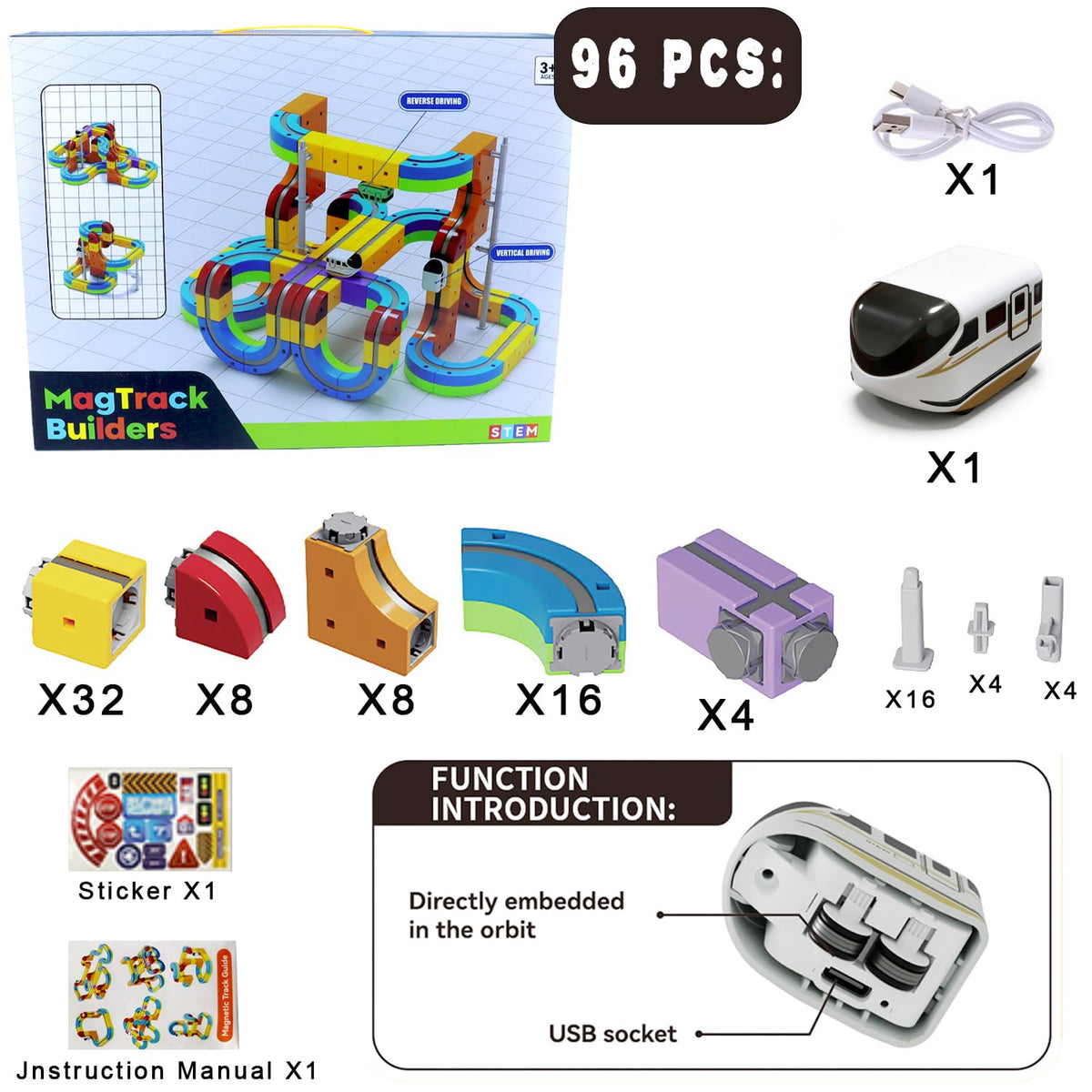 Electric Train Set for Kids Toddlers 3-5,Magnetic Track&Rechargeable Car,Gravity-Defying 3D Embedded Layouts DIY Flexible Race Track Assembly,STEM Educationa Learning Gift