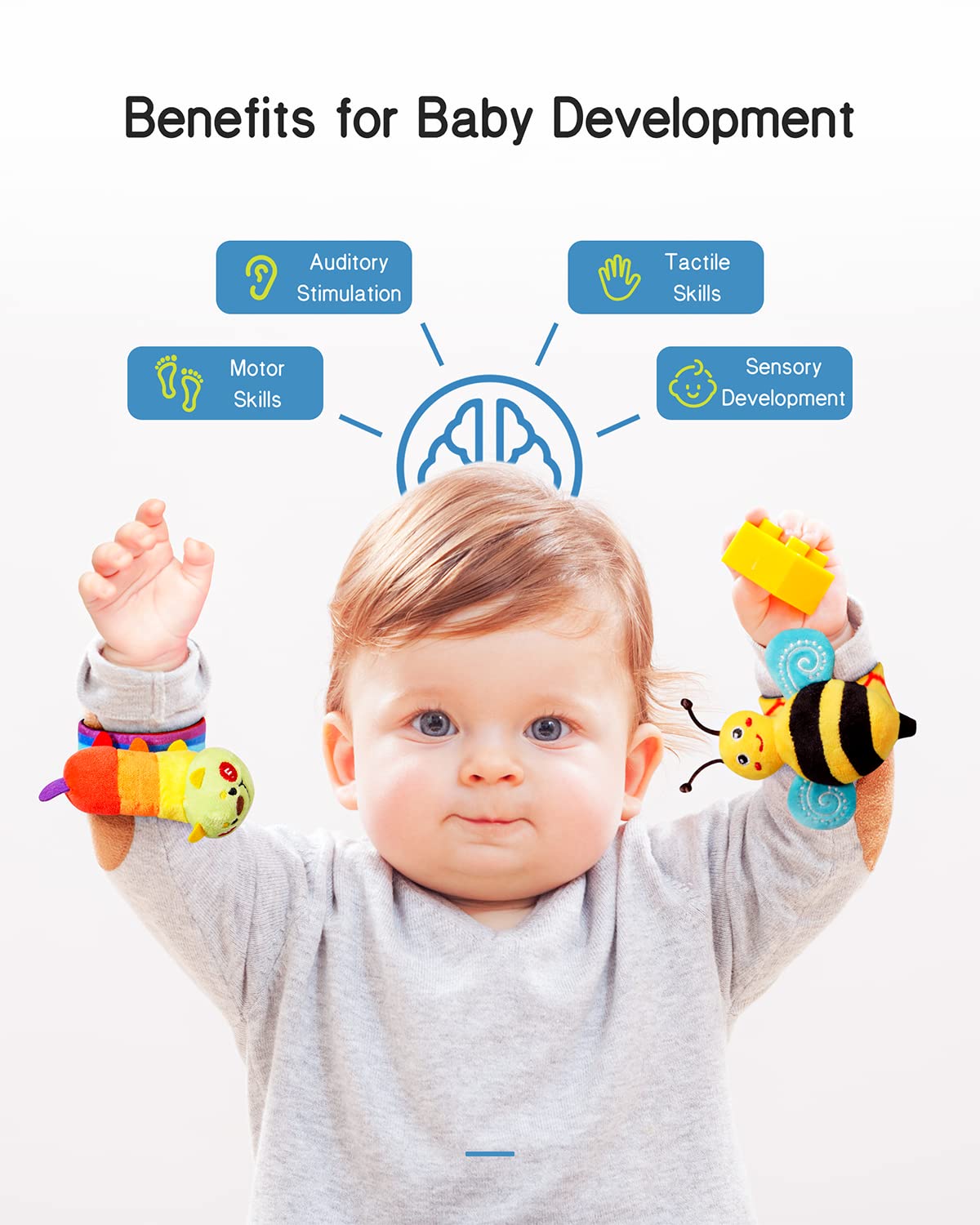 Infinno Wrist Rattles and Foot Finder Socks Set, Baby Toys for 0-12 Months