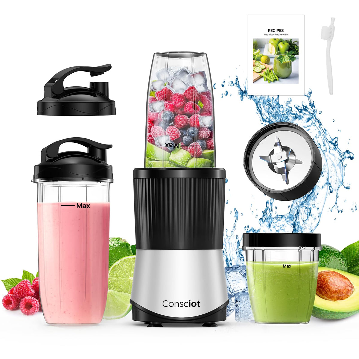 Consciot 11-Piece Blender for Kitchen and Personal Size, 900 Peak Watts