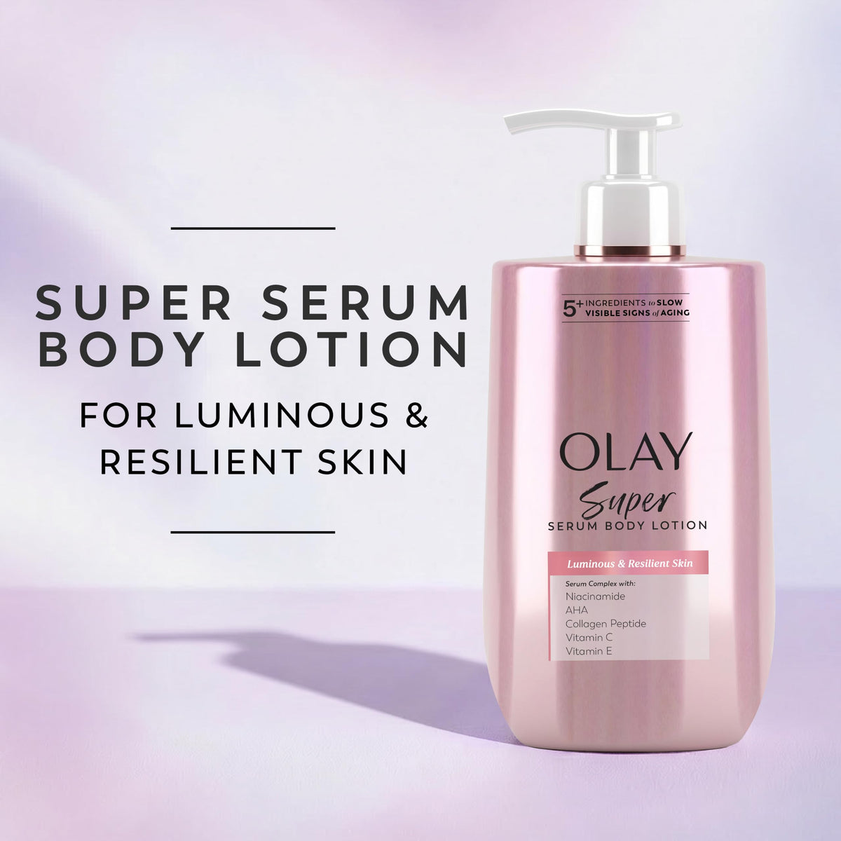 Olay Super Serum Hand & Body Lotion for Aging, 24hr Long Lasting Moisture, Fast Absorbing, 5+ Ingredient Complex for Bright Even Firm Luminous Skin, Sweet Vanilla & Soft Wood Scent, 17 fl oz