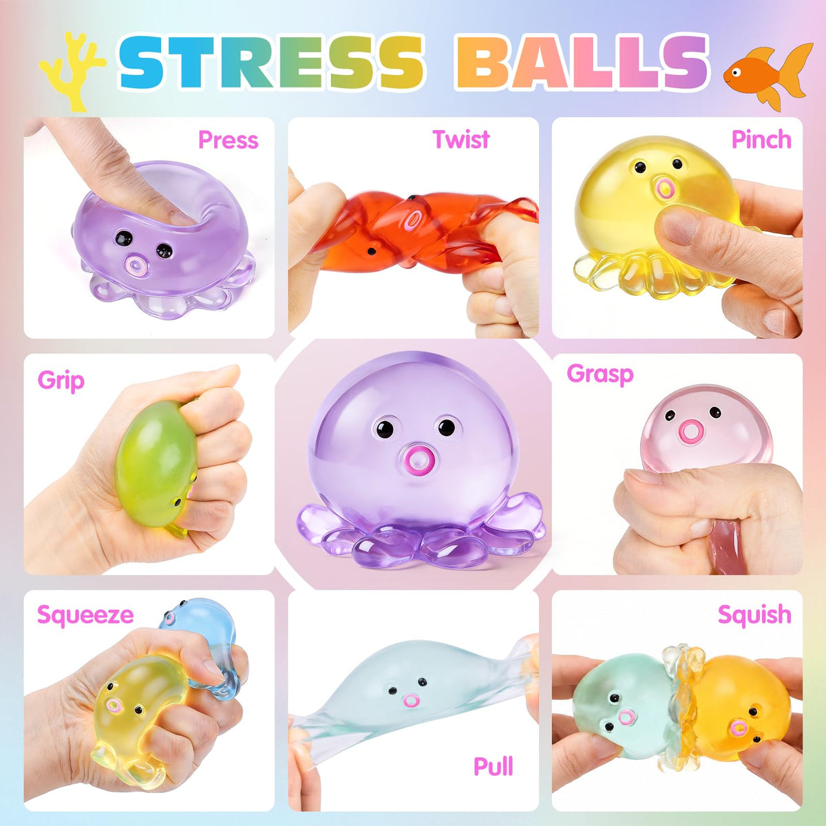 VISCOO 8 Pack Octopus Stress Balls for Kids, Slow Rising Squishy Toys