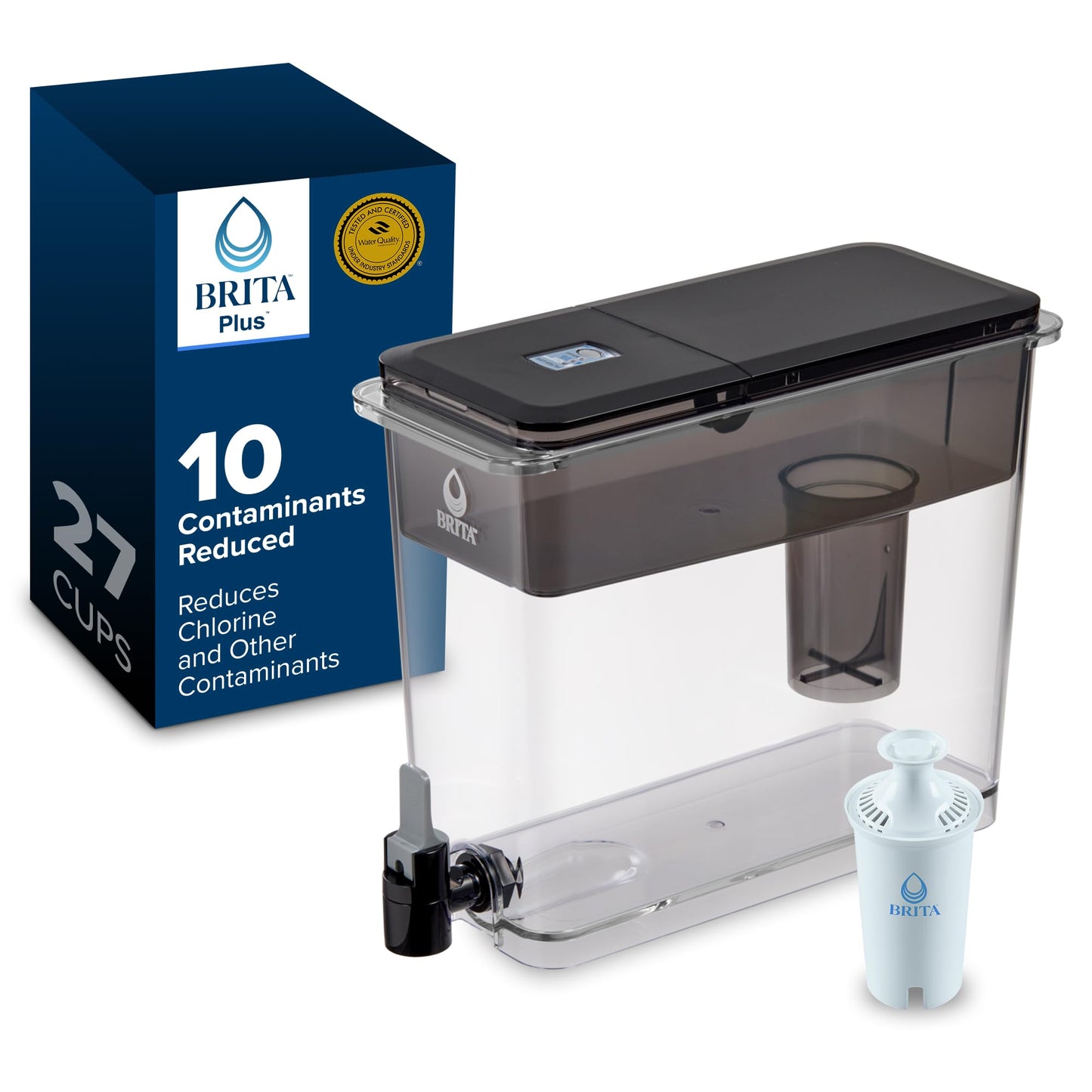 Brita XL 27 Cup Water Filter Pitcher, 1 Brita Plus Filter, Ultramax, Black