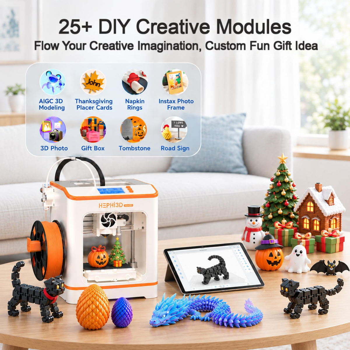 Hephi3d TINA2C 3D Printer Beginner Friendly, Easy-Ready to Print in 5 Mins