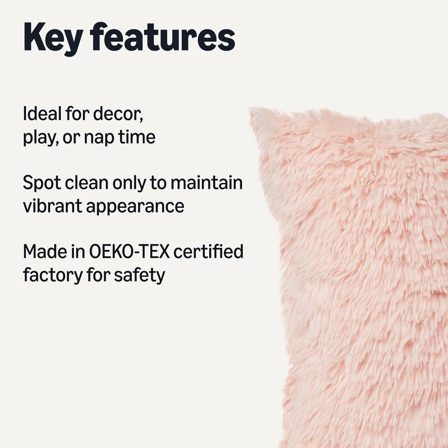 Amazon Basics Kids Plush Square Pillow, Soft Pink Room Décor, Ideal for Decor, Play, or Nap Time