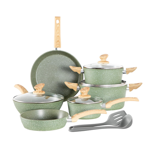 Kitchen Academy Non Toxic Pots and Pans Set Non Stick, Sage Green Cookware